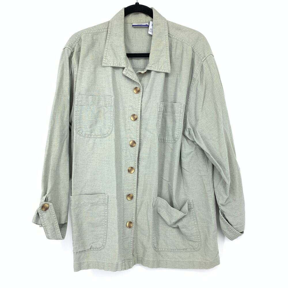 Erika & Co Lightweight Shirt Jacket Womens Size Large Oversized Button Down Gray
